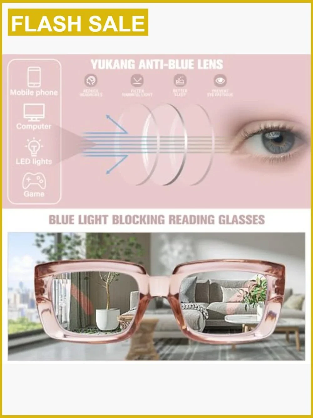 Oversized Blue Light Blocking Reading Glasses with Spring Hinge